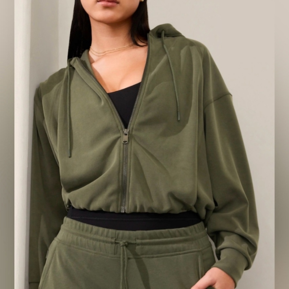 Aspen Olive Green SEASOFT BUBBLE HEM full zip hoodie Athleta L